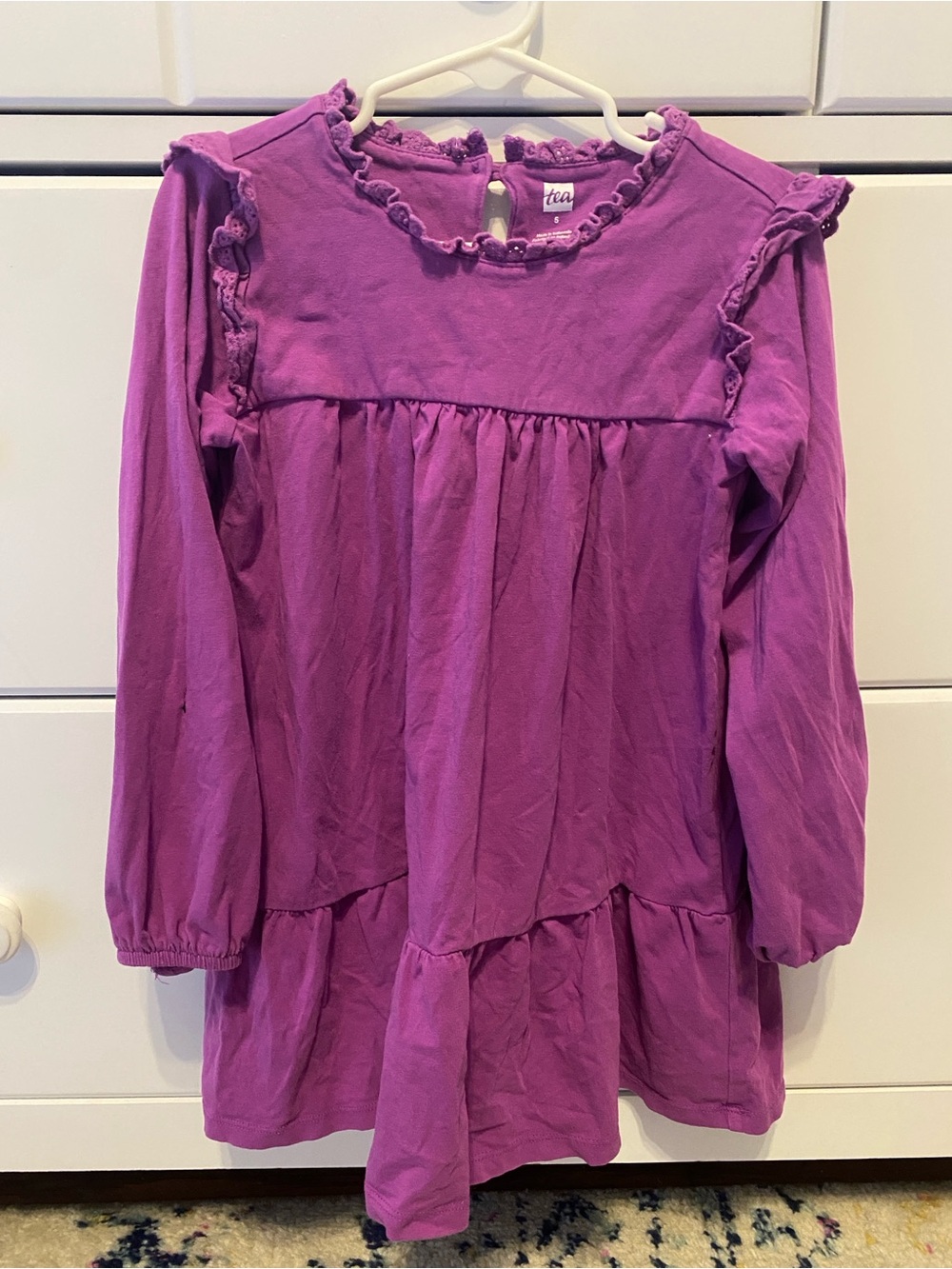 Tea Collection Girls' Purple Long Sleeve Ruffle Dress / Size 5 / GUC